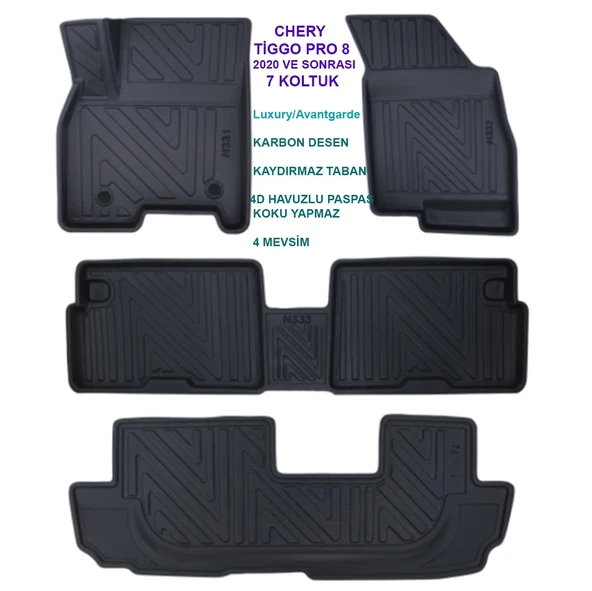 Chery Tiggo 8 Pro 7 Koltuk Luxury/Avantgarde 2020 ve Sonrası 4D Premium Havuzlu Paspas