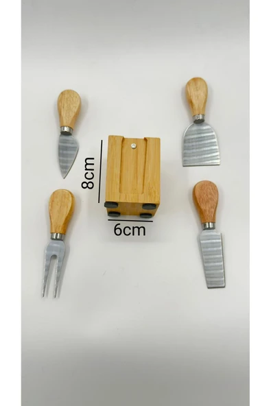 Bambu 4'lü Bıçaklık Seti, Bambu Peynir Kesme Aparatı (6X8X13CM) - 3