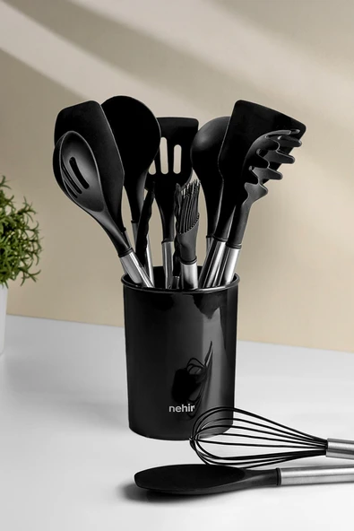 Nehir Raven Siyah Paslanmaz Çelik Silikon 12 Parça Servis Takımı ürün görseli 1