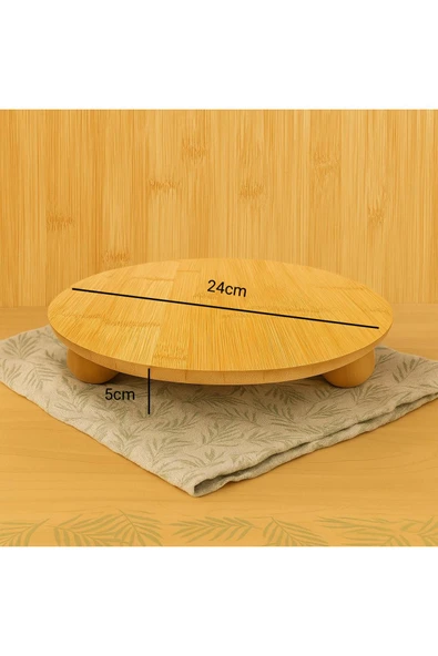 Bambu Top Ayaklı Oval Sunum Standı, Yuvarlak Sunum Tabağı (24CM) - Resim 2