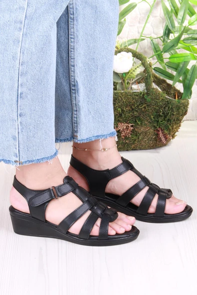 Fort 35859 Mavişim Rahat Esnek Çırt Bağlamalı Dolgu Topuklu Kadın Sandalet - Resim 3