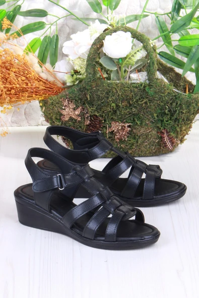 Fort 35859 Mavişim Rahat Esnek Çırt Bağlamalı Dolgu Topuklu Kadın Sandalet - Resim 4