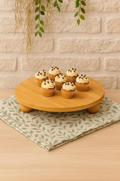 Bambu Top Ayaklı Oval Sunum Standı, Yuvarlak Sunum Tabağı (24CM) ürün görseli 1