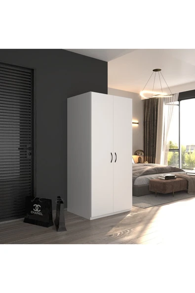 modüleva 2 kapaklı elbise dolabı beyaz 80 ürün görseli