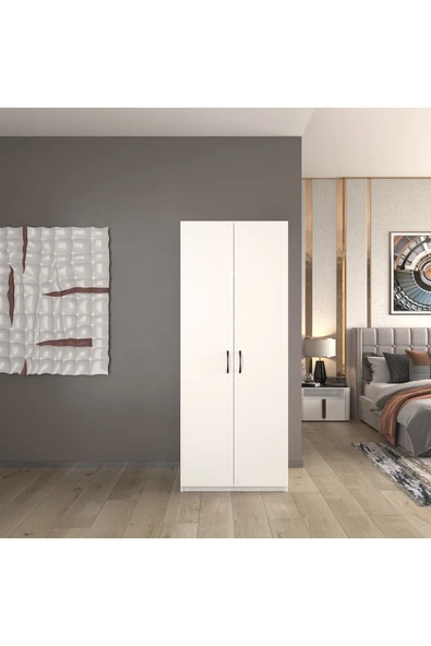 lilyum  beyaz 2 kapaklı 5 katlı çok amaçlı / elbise dolabı / saklama dolabı beyaz70 - Resim 3