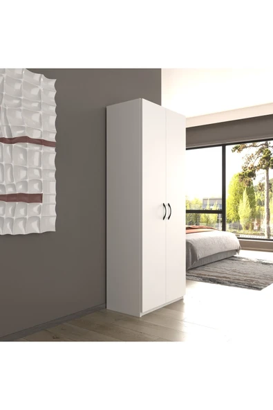 lilyum  beyaz 2 kapaklı 5 katlı çok amaçlı / elbise dolabı / saklama dolabı beyaz70 ürün görseli