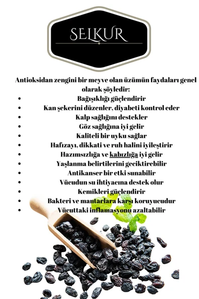 SELKUR  Kuru Üzüm 200gr (ÖZBEK ÜZÜMÜ-ÇEKİRDEKSİZ-GÖLGEDE KURUTULMUŞ) - Resim 2