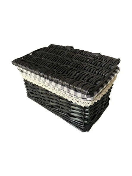 SİYAH KAPAKLI SEPET DİKDÖRTGEN. KÇK 29 X 20 X 15 CM - 1