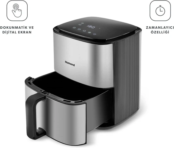 Homend Airfryday 2506H 8 Farklı Program 4,2 Litre Inox Airfryer - Resim 2