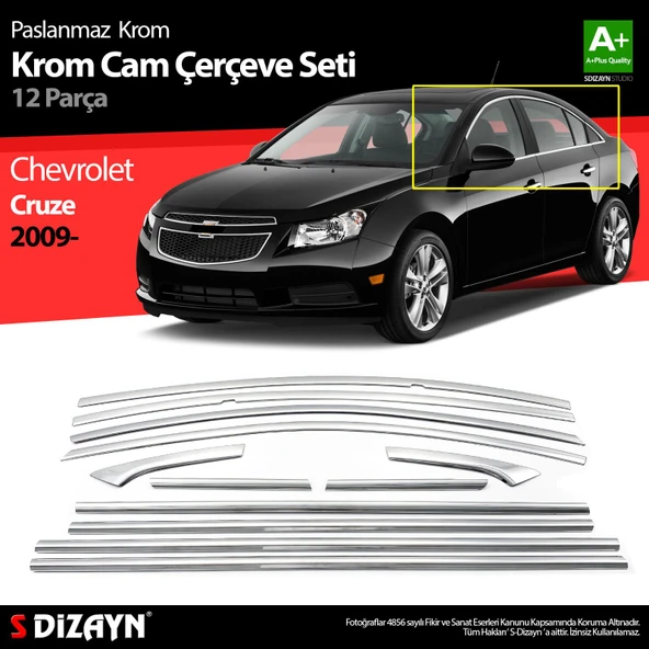 S-Dizayn Chevrolet Cruze SD Krom Cam Çerçeve Seti 12 Prç 2009-2019 A+ Kalite ürün görseli
