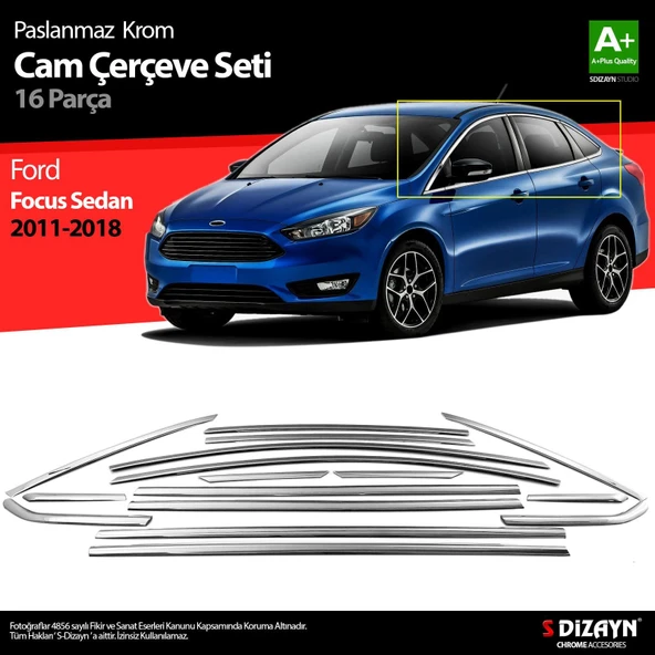 S-Dizayn Ford Focus 3 SD Krom Cam Çerçevesi 16 Prç 2011-2018 A+ Kalite ürün görseli