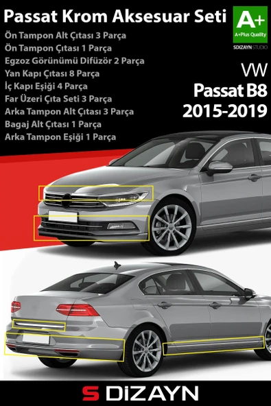 S-Dizayn VW Passat B8 Krom Aksesuar Seti Full A+Kalite ürün görseli
