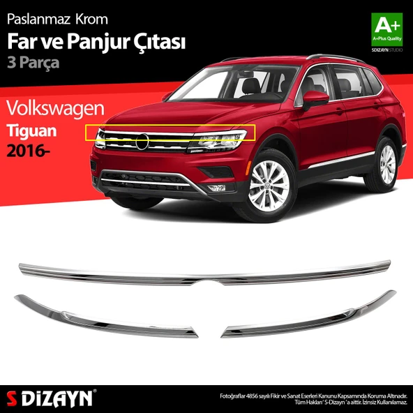 S-Dizayn VW Tiguan Krom Far Üst Çıtası 3 Prç. 2016-2020 ürün görseli
