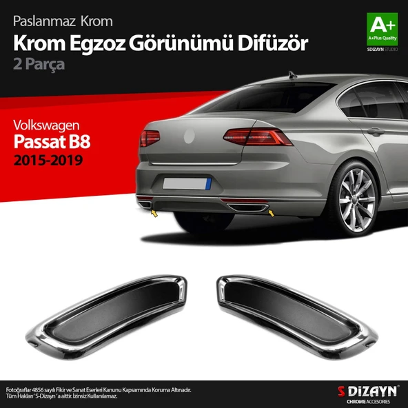 S-Dizayn VW Passat B8 Krom Egzoz Görünümü Difüzör R Line Still 2 Parça 2015-2019 ürün görseli