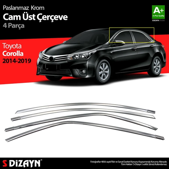 S-Dizayn Toyota Corolla Krom Cam Üst Çıtası 4 Prç. 2013-2018 ürün görseli