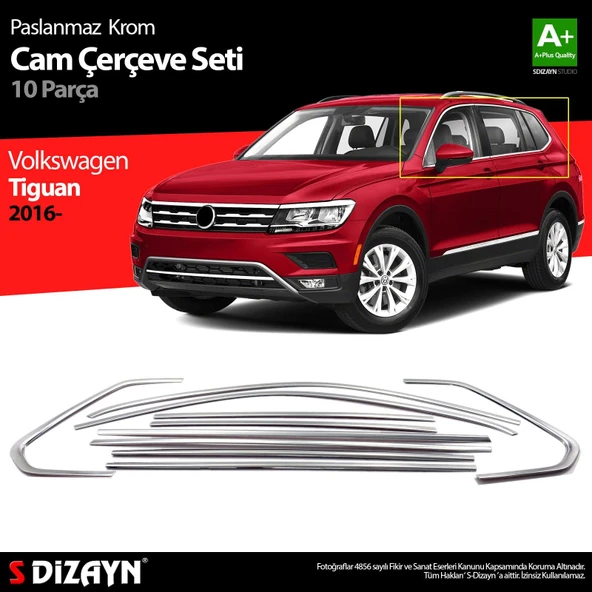S-Dizayn VW Tiguan Krom Cam Çerçevesi 10 Prç. 2016-2024 A+ Kalite ürün görseli