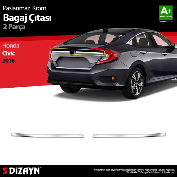 S-Dizayn Honda Civic Krom Bagaj Çıtası 2 Prç 2016-2021 ürün görseli