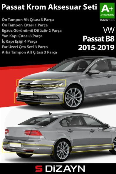 S-Dizayn VW Passat B8 Krom Aksesuar Çıta Seti A+Kalite ürün görseli