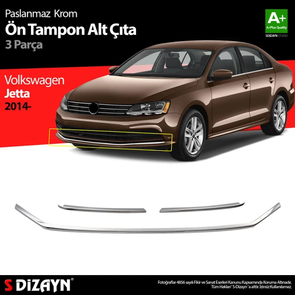 S-Dizayn VW Jetta Krom Ön Tampon Çıta 3 Prç. 2014-2019 ürün görseli