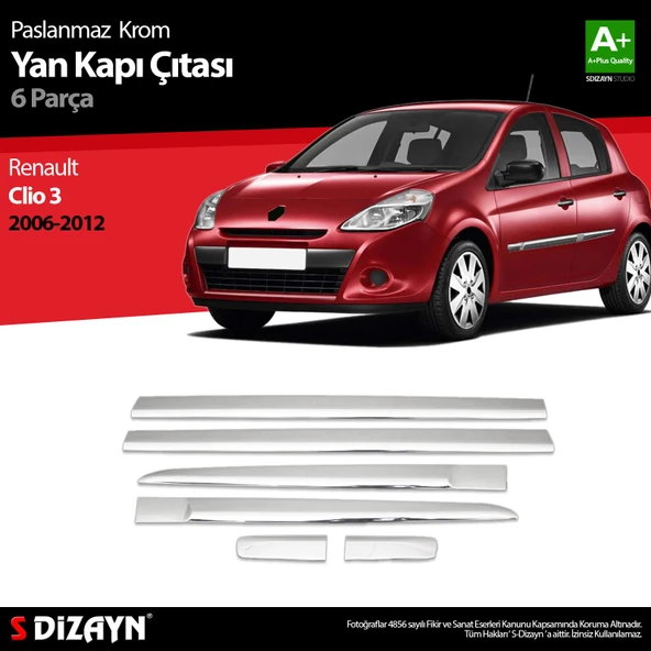 S-Dizayn Renault Clio 3 HB Krom Yan Kapı Çıtası 6 Prç 2006-2012 ürün görseli