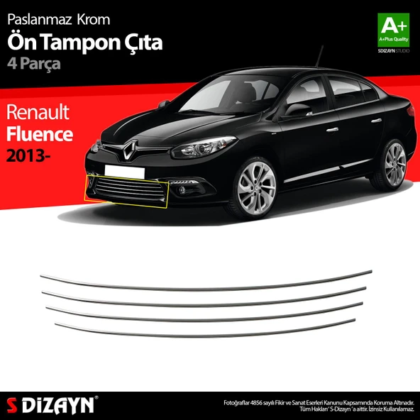 S-Dizayn Renault Fluence Krom Ön Tampon Çıtası 4 Prç. 2013-2016 Makyajlı ürün görseli