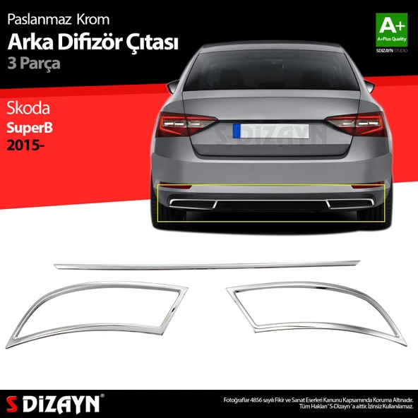 S-Dizayn Skoda Superb Krom Egzoz Çıkışı 3 Parça Set 2015-2019 ürün görseli