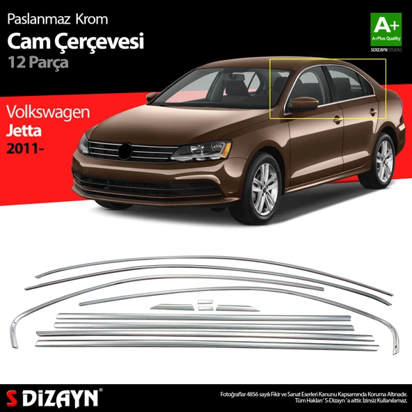 S-Dizayn VW Jetta Krom Cam Çerçeve Seti 12 Prç. 2011-2019 A+ Kalite ürün görseli