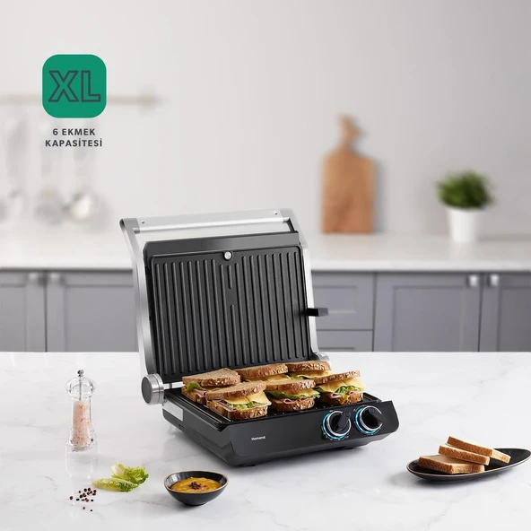 Homend Grilliant 1342H 3 in 1 Inox Gövde Çift Taraflı XL Döküm Plaka Tost ve Izgara Makinesi - Resim 3