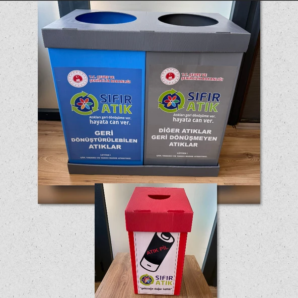 İZGE PP 2 Lİ GERİ DÖNÜŞÜM SIFIR ATIK SETİ ve PİL ATIK KUTUSU - 1