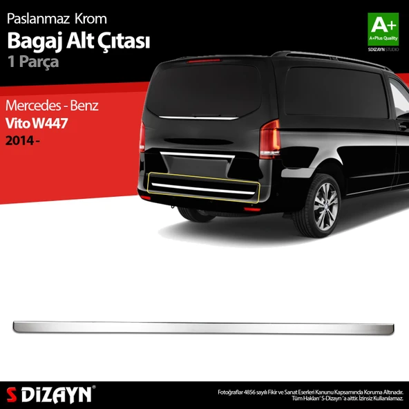 S-Dizayn Mercedes Vito W447 Krom Bagaj Alt Çıtası 2014-2020 - Resim 5