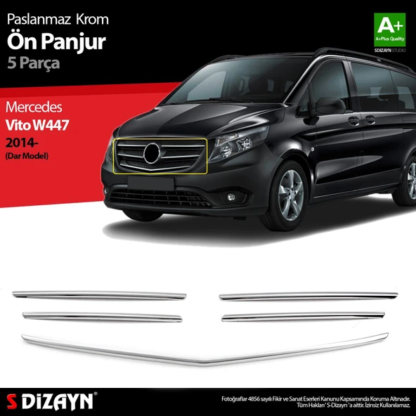 S-Dizayn Mercedes Vito W447 Krom Ön Panjur Dar Model 5 Prç. 2014-2020 ürün görseli