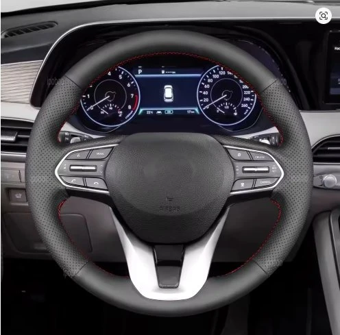 Hyundai Santa Fe 2019-2020 Araca Özgü Dikmeli Direksiyon Kılıfı KIRMIZI İP ürün görseli