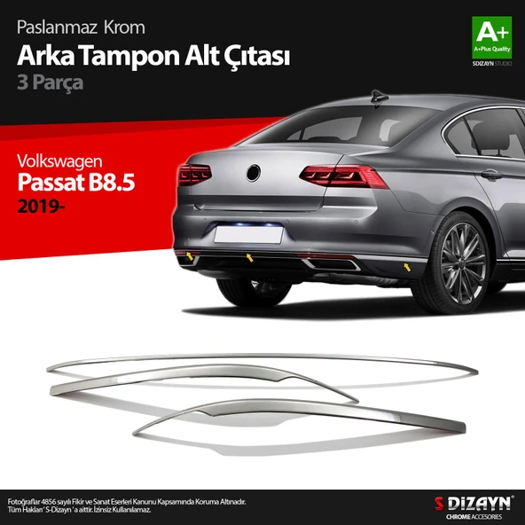 S-Dizayn VW Passat B8.5 Krom Arka Tampon Alt Çıtası 3 Parça 2019-2023 ürün görseli
