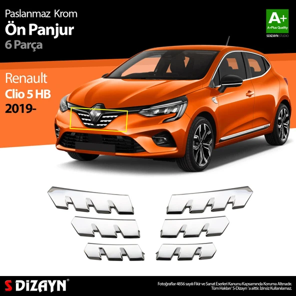 S-Dizayn Renault Clio 5 Krom Ön Alt Panjur 6 Prç. 2019 Üzeri ürün görseli