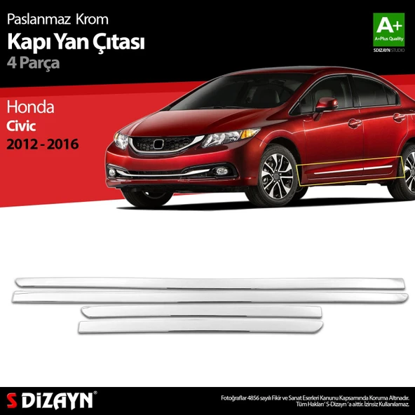 S-Dizayn Honda Civic Krom Kapı Yan Çıtası 2012-2016 ürün görseli