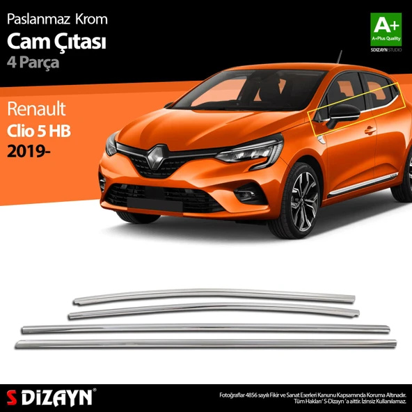 S-Dizayn Renault Clio 5 Krom Cam Çıtası 4 Prç 2019 ve Üzeri ürün görseli