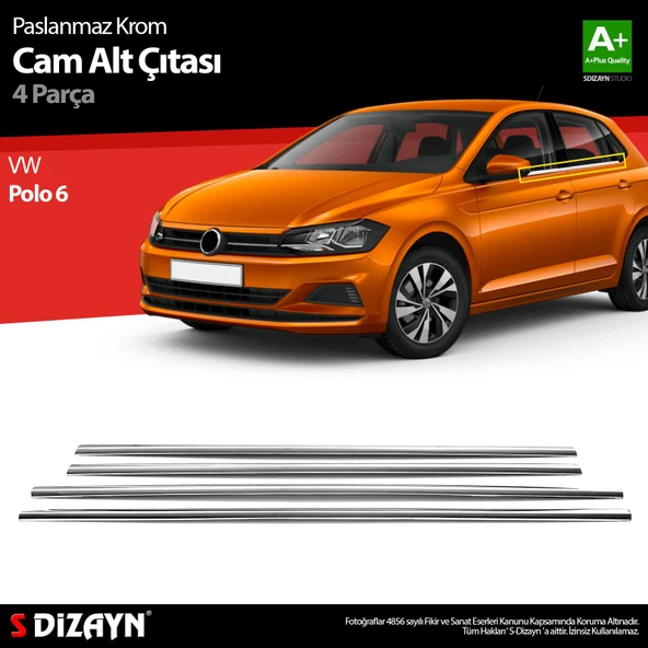 S-Dizayn VW Polo MK6 Krom Cam Çıta 4 Prç. 2017-2021 ürün görseli