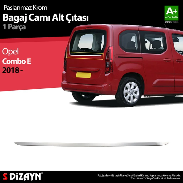 S-Dizayn Opel Combo E Krom Bagaj Camı Alt Çıtası 2018-2023 ürün görseli
