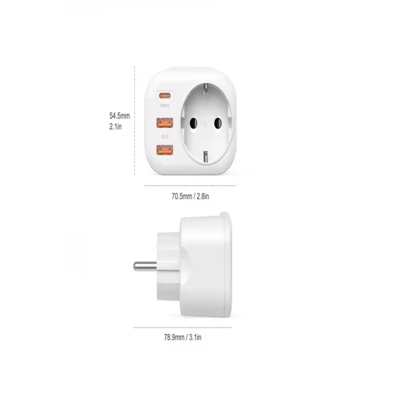 ACL AC-115 2500W 3.4A 4-in-1, 2xUSB-A 1xUSB-C Portlu Şarj Adaptörü Priz Seyahat Şarj - Resim 2