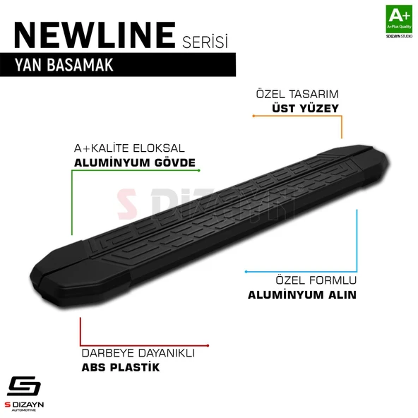 S-Dizayn Chevrolet Captiva NewLine Siyah Yan Basamak 183 Cm 2006-2018 A+ Kalite - Resim 7