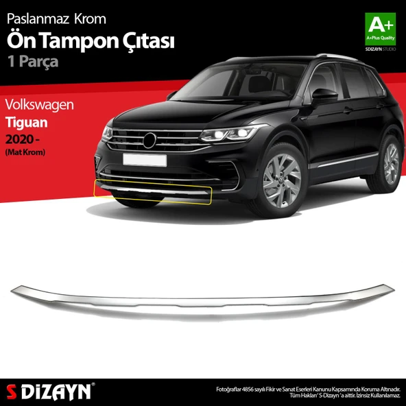 S-Dizayn VW Tiguan Krom Ön Tampon Çıtası 2020-2024 (Mat Krom) ürün görseli