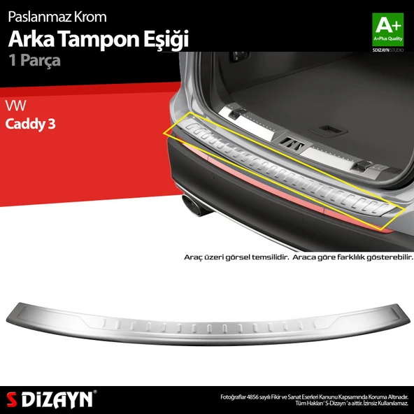 S-Dizayn VW Caddy Krom Arka Tampon Eşiği 2015-2020 ürün görseli