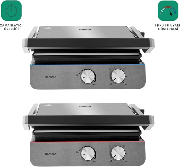 Homend Grilliant 1344H Inox Gövdeli, Döküm Plakalı Tost ve Izgara Makinesi - Resim 2