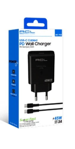 ACL AC-113 45W, 3A Süper Hızlı C to C Kablolu PD Şarj Aleti Seyahat Şarj - Resim 2