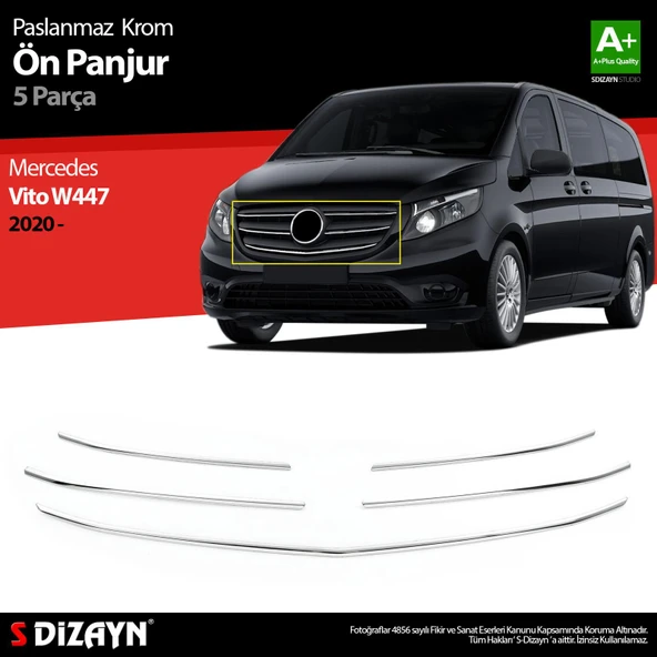 S-Dizayn Mercedes Vito W447 Krom Ön Panjur 5 Prç. 2020-2024 A+ Kalite ürün görseli