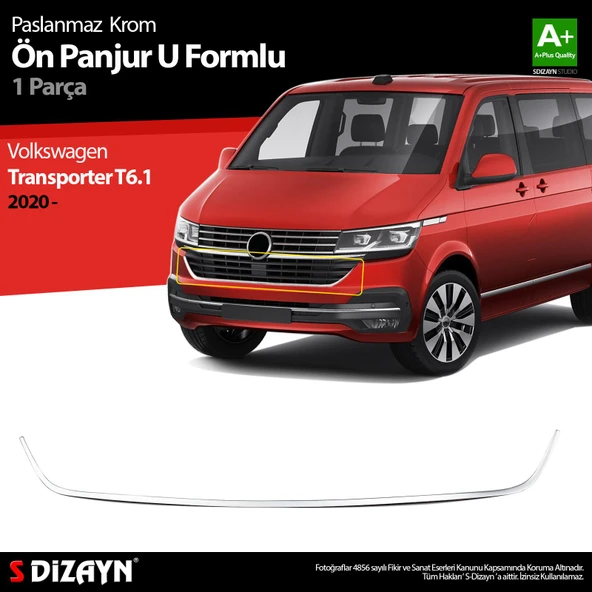 S-Dizayn VW Transporter T6.1 Krom U Formlu Ön Panjur Çıtası 2020-2025 ürün görseli