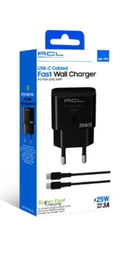 ACL AC-111 25W, 3A Süper Hızlı C to C Kablolu PD Şarj Aleti Seyahat Şarj - Resim 2