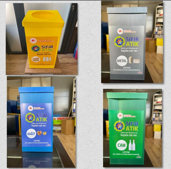 İZGE PP 4LÜ  GERİ DÖNÜŞÜM SIFIR ATIK KUTUSU 35X 35 X70 - 1