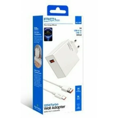 ACL AC-109 120Watt Turbo 1xUSB-A, 1metre A to C Kablolu Duvar Şarj Aleti Seyahat Şarj - Resim 2
