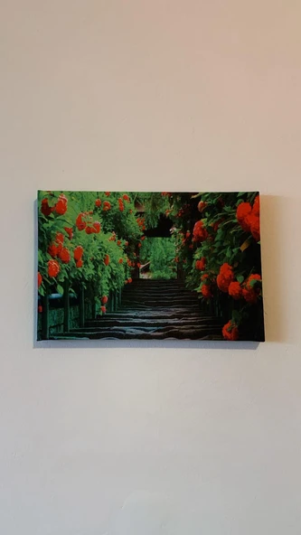 Çiçekli Bahçe Natürel Tasarım Ahşap Çerçeve Ev İşyeri Ofis Duvar Kanvas Tablo DOĞA3 - Resim 3